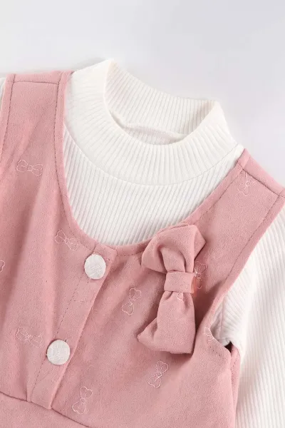 Pembe (2-6 Yaş) Raporlu Badili Şapkalı Kadife Kız Çocuk Elbise 483506