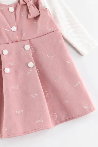 Pembe (2-6 Yaş) Raporlu Badili Şapkalı Kadife Kız Çocuk Elbise 483506