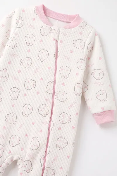 Pembe (2-6 Yaş) Tavşancık Desenli Çapraz Fermuarlı Kız Çocuk Uyku Tulumu 492445
