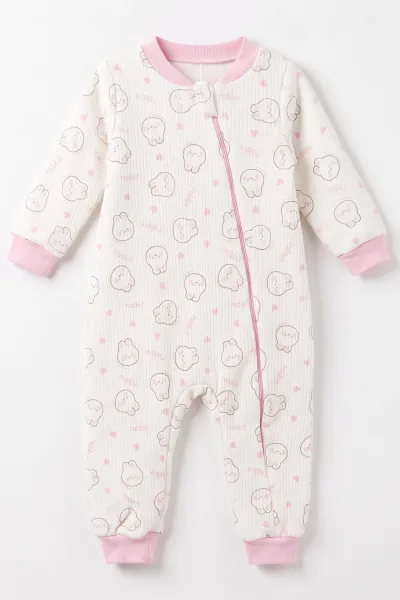 Pembe (2-6 Yaş) Tavşancık Desenli Çapraz Fermuarlı Kız Çocuk Uyku Tulumu 492445