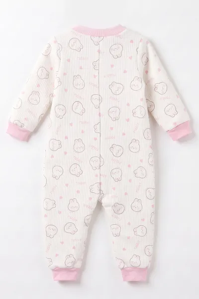 Pembe (2-6 Yaş) Tavşancık Desenli Çapraz Fermuarlı Kız Çocuk Uyku Tulumu 492445