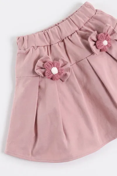 Pembe (2-6 Yaş)Gabardin Etekli Peluş Yelekli Kız Çocuk 3'lü Takım 500253