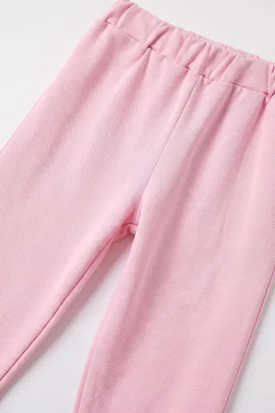 Pembe (2-6 Yaş)Kedi Nakışlı Kanguru Cepli Kapüşonlu Kız Çocuk 2'li Takım 473079