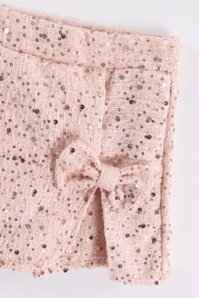 Pembe (2-6 Yaş)Pullu Şort Etekli Peluş Yelekli Kız Çocuk 3'lü Takım 500256