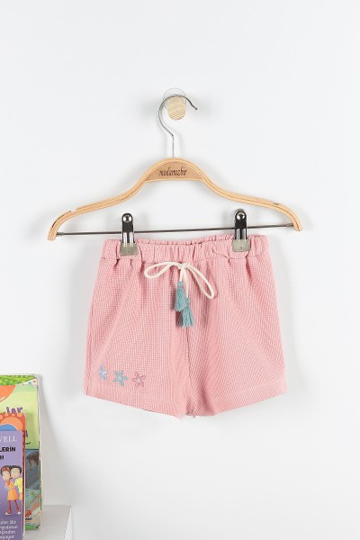 Pembe (2-6Yaş) Çiçek Nakışlı Düğme Detaylı Kolu Fırfırlı Kız Çocuk Takım 171395