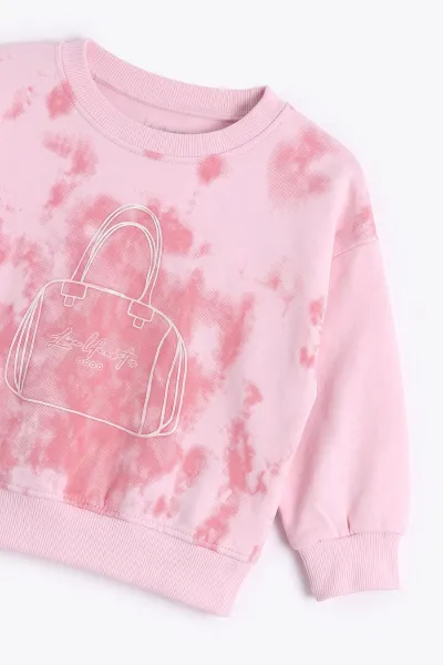 Pembe (2-7 Yaş) Batik Desenli Kot Pantolonlu Komanda Cepli Kız Çocuk 2'li Takım 499601