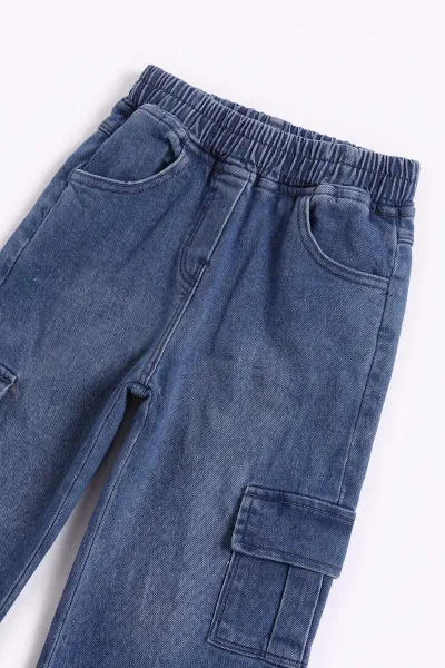 Pembe (2-7 Yaş) Batik Desenli Kot Pantolonlu Komanda Cepli Kız Çocuk 2'li Takım 499601
