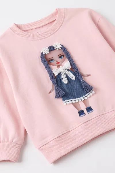 Pembe (2-7 Yaş) Bebek Figürlü Kot Pantolonlu Kız Çocuk Takım 497480