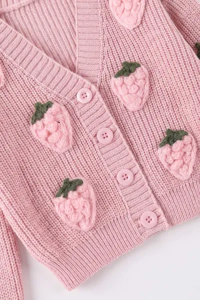 Pembe (2-7  Yaş) Çilek Nakışlı Triko Kazaklı Kot Pantolonlu Kız Çocuk 2'li Takım 498303