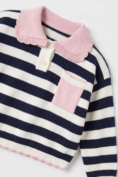 Pembe (2-7 Yaş)  Çizgili Triko Kazaklı Kot Pantalonlu Kız Çocuk Takım 500539