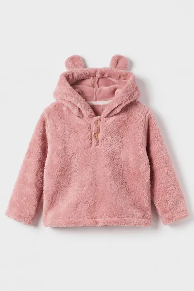 Pembe (2-7 Yaş) Kapüşonlu Kulaklı Welsofft Yakadan Yarım Düğmeli Çocuk Kışlık Takım 493786