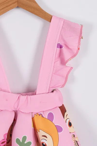 Pembe (2-8 Yaş) Desenli Kız Çocuk Salopet Takım 268164
