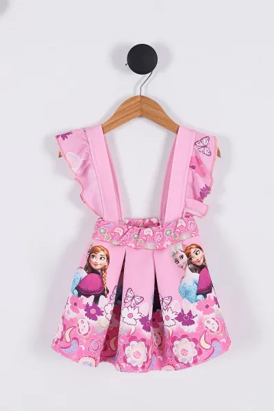 Pembe (2-8 Yaş) Desenli Kız Çocuk Salopet Takım 268167