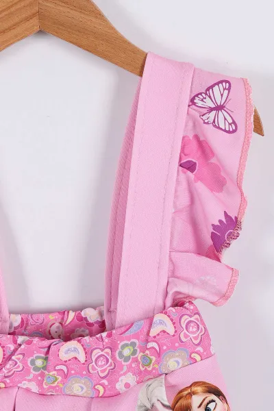 Pembe (2-8 Yaş) Desenli Kız Çocuk Salopet Takım 268167