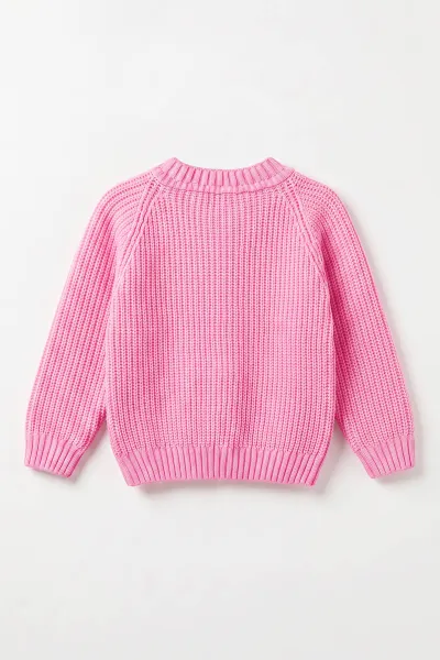 Pembe (2-8 Yaş ) Selanik Örgülü  Reglan Kol Triko Kız Çocuk Hırka 474608