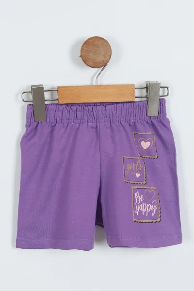 Pembe (2-9 Yaş)  Be Happy Baskılı Şortlu Kız Çocuk Yazlık Takım 354242