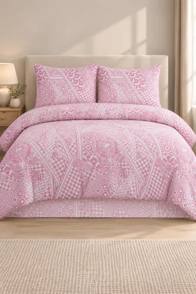 Pembe 200x220 Cm Bella Home Çift Kişilik Fitted New Box Nevresim Takımı 487084