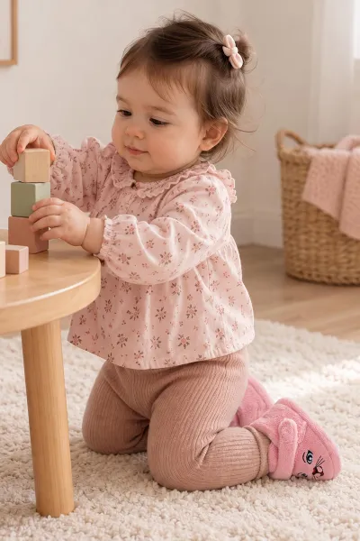 Pembe ( 21 - 24 ) Peluş Cırt Bantlı Kız Bebek Panduf 495156