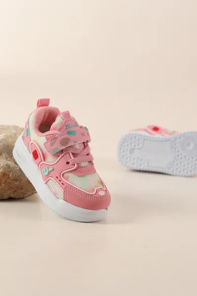 Pembe ( 22 - 25 ) Cırt Bantlı Işıklı Kız Bebek Spor Ayakkabı 438575