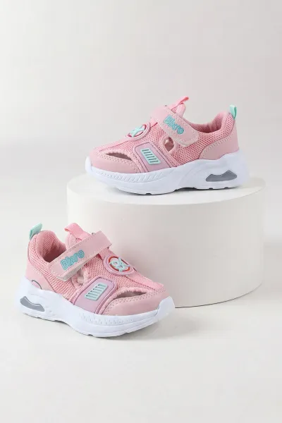 Pembe ( 22 - 25 ) Cırt Bantlı Işıklı Kız Bebek Spor Ayakkabı 467839
