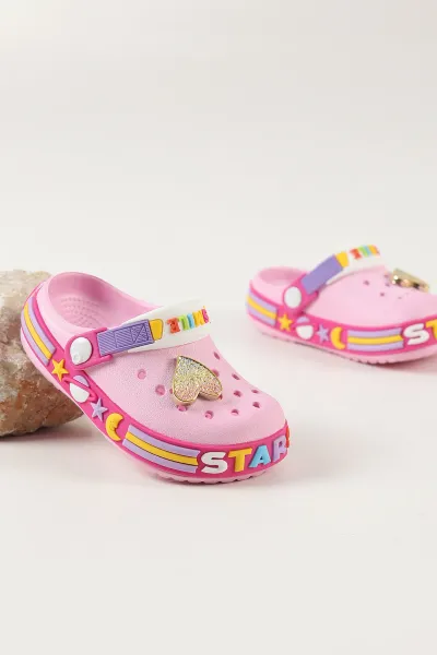 Pembe ( 25 - 30 ) Kalp Tokalı Kız Çocuk Sandalet 462443