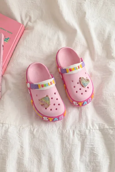 Pembe ( 25 - 30 ) Kalp Tokalı Kız Çocuk Sandalet 462443