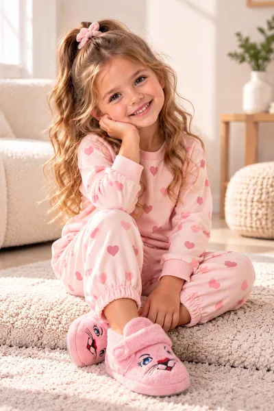 Pembe ( 25 - 30 ) Peluş Cırt Bantlı Kız Çocuk Panduf 495157