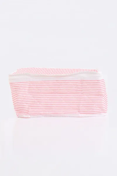Pembe 25x38x18 Çizgili Fermuarlı Çorap Hurç 279653