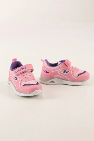 Pembe ( 26 - 29 ) Işıklı Bağcıklı Cırt Bantlı Kız Çocuk Spor Ayakkabı 439946