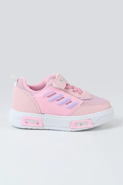 Pembe ( 26 - 30 ) Işıklı Bağcıklı Cırt Bantlı Kız Çocuk Spor Ayakkabı 488164