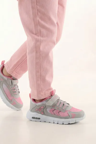 Pembe ( 26 - 30 ) Işıklı Cırt Bantlı Bağcıklı Kız Çocuk Spor Ayakkabı 433015