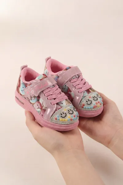 Pembe ( 26 - 30 ) Işıklı Taş Tasarımlı Kız Çocuk Spor Ayakkabı 439844