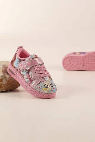 Pembe ( 26 - 30 ) Işıklı Taş Tasarımlı Kız Çocuk Spor Ayakkabı 439844