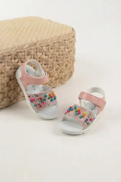 Pembe ( 26 - 30 ) Taşlı Boncuk Detaylı Kız Çocuk Sandalet 445085