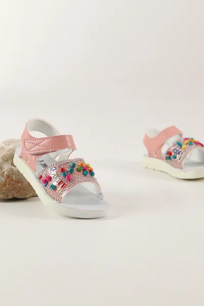 Pembe ( 26 - 30 ) Taşlı Boncuk Detaylı Kız Çocuk Sandalet 445085