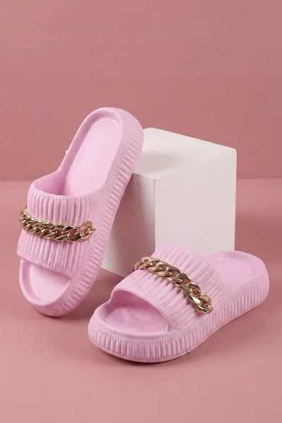 Pembe ( 26 - 35 ) Zincir Detaylı Kız Çocuk Terlik 464860
