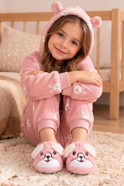 Pembe ( 27 - 32 )Peluş Figürlü Kız Çocuk Panduf 495361