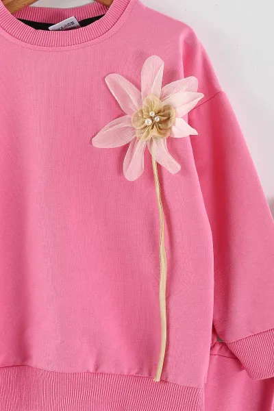 Pembe (3-10 Yaş) Çiçek Aplikeli İki İp Kız Çocuk Takım 442625