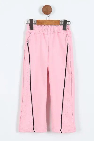 Pembe (3-10 Yaş)  Taş Baskılı  Alt Biye Detaylı 2 İp Kız Çocuk 2'li Takım 415804
