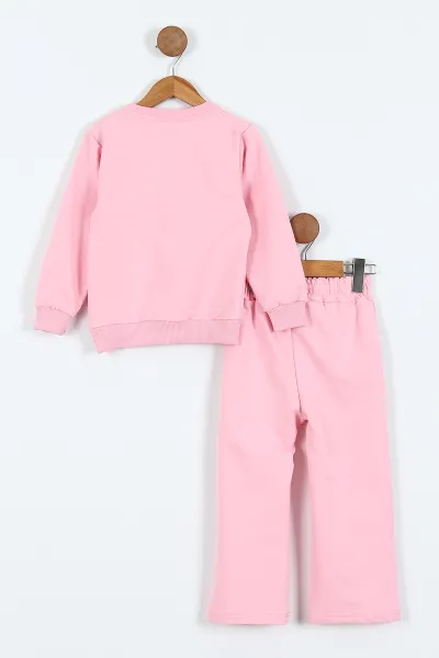 Pembe (3-10 Yaş)  Taş Baskılı  Alt Biye Detaylı 2 İp Kız Çocuk 2'li Takım 415804
