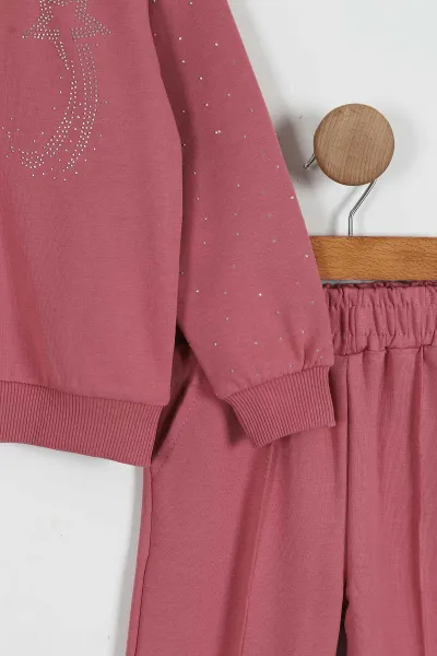 Pembe (3-10 Yaş) Yıldızlı Taş Baskılı  2 İp Kız Çocuk 2'li Takım 427989