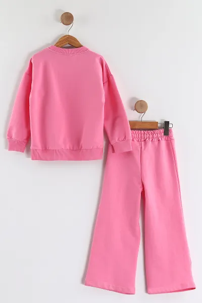 Pembe (3-10 Yaş)Fiyonk Aksesuarlı   Çimalı Bol Paça İki İp Kız Çocuk Takım 439762