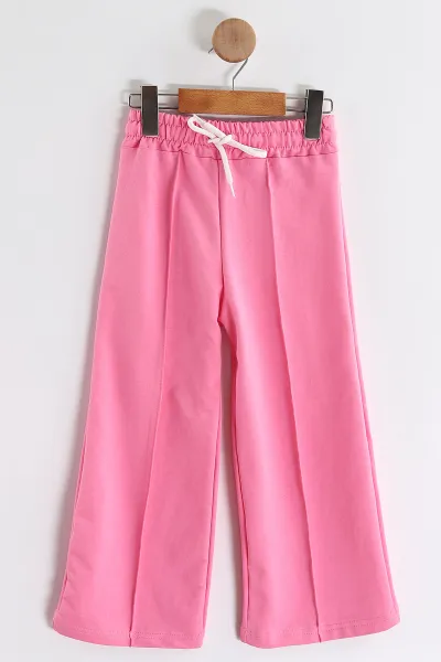 Pembe (3-10 Yaş)Fiyonk Aksesuarlı   Çimalı Bol Paça İki İp Kız Çocuk Takım 439762