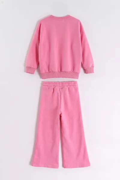 Pembe (3-10 Yaş)Fiyonk Aksesuarlı Çimalı Bol Paça İki İp Kız Çocuk Takım 473597