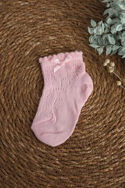 Pembe (3-10 Yaş)Fiyonk Detaylı Delikli Kız Çocuk Soket Çorap 357937
