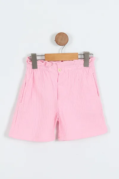 Pembe (3-10 Yaş)Karakter Baskılı Kol Fırfırlı Müslin Keten Şortlu Kız Çocuk Takım 357312