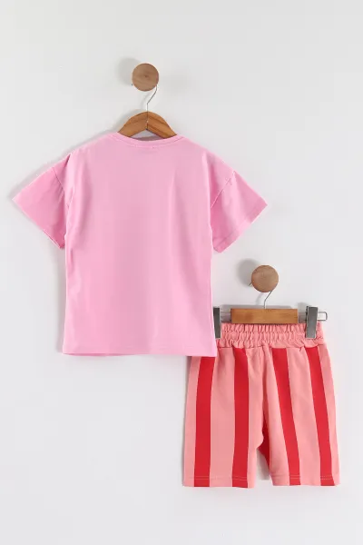 Pembe (3-10 Yaş)Karakter Baskılı Şortlu Kız Çocuk Takım 455625