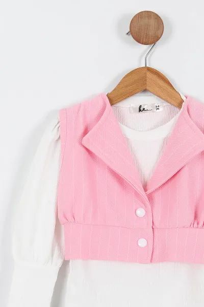 Pembe (3-10 Yaş)Krep Kumaş Bürümcük Badili Etekli Kız Çocuk 3'lü Takım 337404