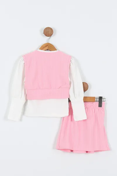 Pembe (3-10 Yaş)Krep Kumaş Bürümcük Badili Etekli Kız Çocuk 3'lü Takım 337404