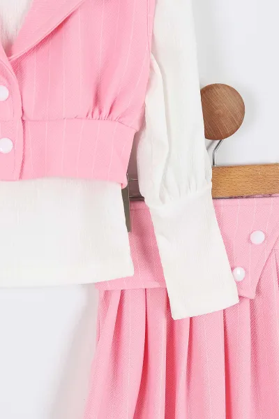 Pembe (3-10 Yaş)Krep Kumaş Bürümcük Badili Etekli Kız Çocuk 3'lü Takım 337404